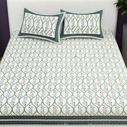 Adwitiya Green & White Floral 200 TC Pure Cotton Queen Bedsheet Set 2.28 m x 2.74 m-image-41
