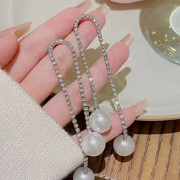 Celestique Rhinestones Studded U-Shaped Drop Earrings-18