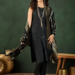 Sangria Straight Kurta With Trousers & Woven Design Dupatta-28