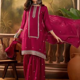 Sangria Embroidered Kurta with Sharara & Embroidered Dupatta Set-image-35