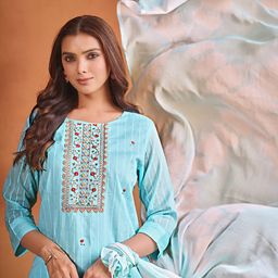 Sangria Embroidered Pure Cotton Straight Kurta & Trousers With Dupatta-image-56