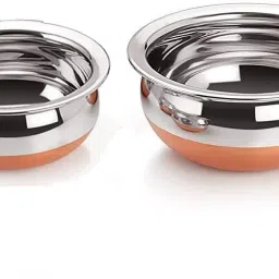 2 pcs Stainless Steel Copper Bottom Cooking Serving Biryani, Punjabi Pot Pan Handi 0.5 L, 0.75 L-picture-29