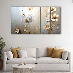 The Castle Decor Grey & White 5 Pieces Floral Wooden Wall Arts-image-55