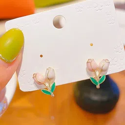 Krelin Gold-Plated Stainless Steel Floral Tulip Shaped Studs-3