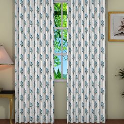 Pink Parrot White & Blue 2 Pieces Floral Printed Door Curtains-image-88