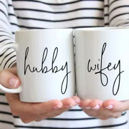 " sweet hubby wifey couple matching mug set " love quote printed Ceramic love with Handle-Perfect Gift to Anyone On Any Occasion | Coffee & Tea Cup | Pack of 2 Ceramic Coffee Mug-image-2