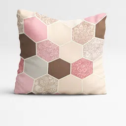 STITCHNEST Peach-Coloured & Cream-Coloured Set of 5 Geometric Square Cushion Covers image 4