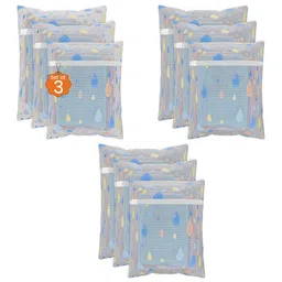 Kuber Industries White & Blue 9 Pieces Drop Printed Reusable Laundry Bags With Zipper-53