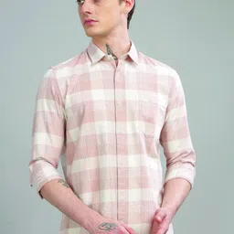 Blu MNKY Men 1 Gingham Checks Checked Casual Regular Shirt-image-10