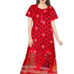 AAKARSHANA CREATION Red Pure Cotton Maxi Printed Nightdress-picture-16
