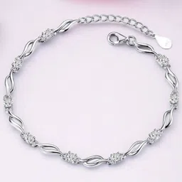 Nilu's Collection Women Cubic Zirconia Silver-Plated Wraparound Bracelet-47
