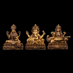 Artarium LLP Gold 3 Pieces Laxmi Ji & Ganesha Ji & Saraswati Ji Religious Idol Showpiece-image-36