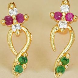 DressBerry Women Brass Gold-Plated American Diamond Studded Floral Stud Earrings-51