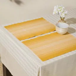 Fabindia Amir 6Pcs Mustard-Yellow & White Color-Blocked Rectangular Table Placemats image 2