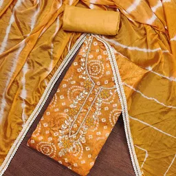 SHADOW & SAINING Bandhani Printed Beads and Stones Unstitched Dress Material-picture-12