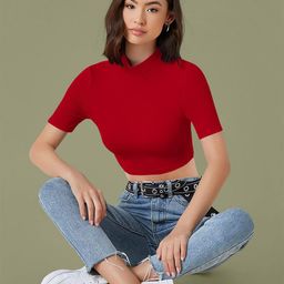 Dream Beauty Fashion Women Solid High Neck Regular Crop Top-picture-1