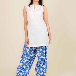 MONOMEE Notch Neck Pure Cotton Kurti With Salwar-image-99