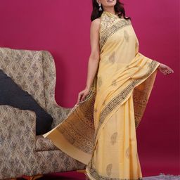Vanedik Ethnic Motifs Printed Mulmul Cotton Block Print Saree image 4