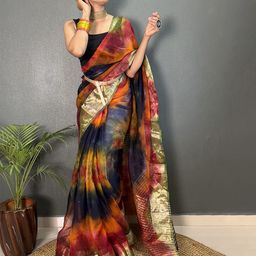 HERE&NOW Ethnic Motifs Zari Organza Banarasi Saree-image-57
