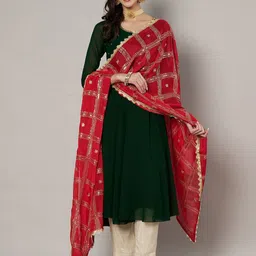 MUFFLY Ethnic Motifs Checked Embroidred Sequinned Dupatta image 5