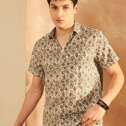 DENNISON Men Comfort Fit Abstract Printed Spread Collar Cotton Casual Shirt-image-99