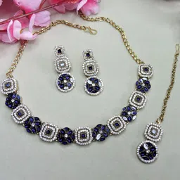 VATSALYA creation Alloy Gold- plated Blue Jewellery Set-16
