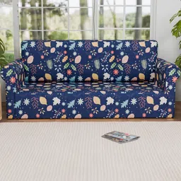 Aura Blue & Yellow Printed 3 Seater Stretchable Sofa Cover-image-48