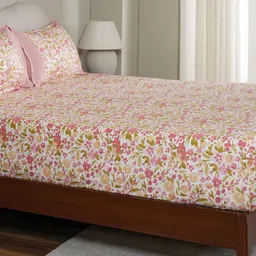MASPAR Pink & White Floral Printed Cotton 200 TC Durable King Bedsheet Set 2.75 x 2.75 m-image-69