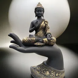 SANKALAN CREATIONS Black Buddha Sitting On Palm With The Blessing Mudra Idol Showpiece-image-53