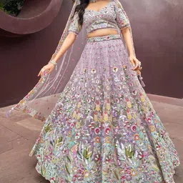 panchhi Embroidered Sequinned Net Semi-Stitched Lehenga & Unstitched Blouse With Dupatta-image-26