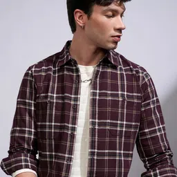 HIGHLANDER Men Flannel Textured Checked Casual Shirt-image-39