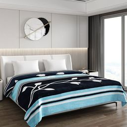 Monte Carlo Blue & Black Floral Mild Winter 550 GSM Double Bed Blanket-image-11
