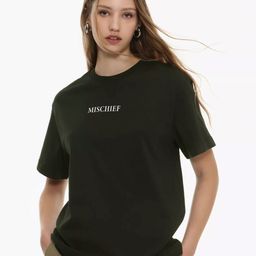 MISCHIEF MONKEY Women Printed Drop-Shoulder Sleeves Monochrome Raw Edge T-shirt-picture-16