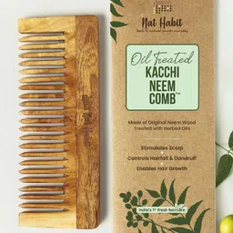 Nat Habit Set of 2 Oil Treated Kacchi Neem Comb - Large Size Wide Tooth & Fine Tooth image 3