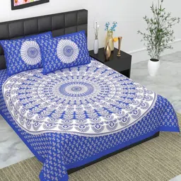 UNIBLISS Blue & White Printed Cotton 144 TC Queen Bedsheet Set 2.15 m x 2.35 m-image-35