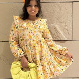 Koala Kidz Girls Sunlit Bloom Floral Print Puff Sleeve Ruffled Fit & Flare Dress-image-19