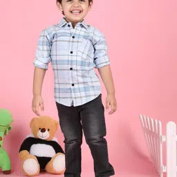 Polka Tots Boys Spread Collar Tartan Checked Cotton Casual Shirt-57