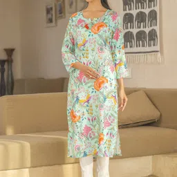 AUTUMN LANE Tashvika Sky Floral Printed Notch Neck Straight Kurta With Palazzos-43