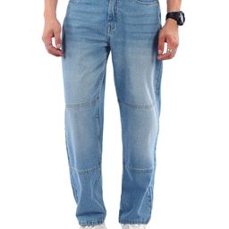 Beyoung Men Light Blue Cut and Sew Baggy Fit Jeans-image-37