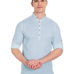 Edin Men Turquoise Blue A-Line Blended Kurtas-picture-27