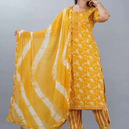 Moda Rapido Women Floral Printed Regular Pure Cotton Straight Calf Length Kurta Sets-26