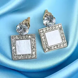 DressBerry Silver Plated Cubic Zirconia Stones Studded Square Shaped Drop Earrings-11