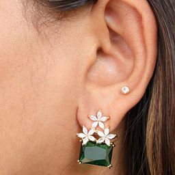 VIARI ACCESSORIES Gold-Plated Emerald Studded Floral Studs-image-26