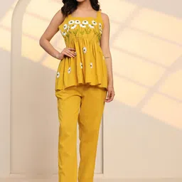 Ragavi Embroidered Pure Cotton Shoulder Strap Top & Trousers Co-Ords-picture-21