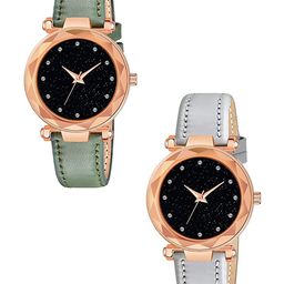 Gopal Shopcart Unisex Pack of 2 Embellished Dial Analogue Watch GR379RG 12D GRE GREY L-image-81