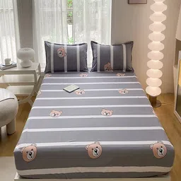 JC HOME Grey & White Graphic Printed 140 TC Fitted Queen Bedsheet Set 1.5 m x 2.0 m-image-21