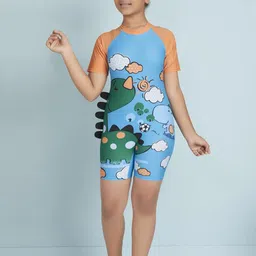 Muhuratam Girls Turquoise Blue Nylon Swimwear-image-98