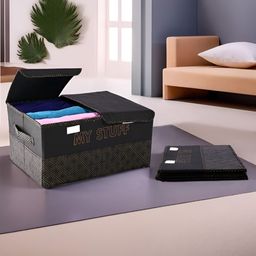 Aura Black & Gold Toned 2 Pieces Printed Double Lid 2 Compartments Wardrobe Organizers-33