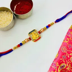 Ganeshji Stone Studded & Beaded Thread Rakhi Traditional Handmade Rakhi for Brother-image-12