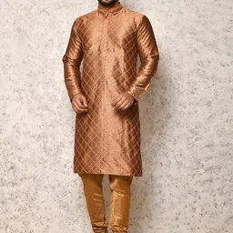 RANAK Men Geometric Self Design Mandarin Collar Regular Kurta with Churidar-picture-17